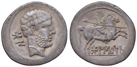 IBERIA Bolskan (Huesca) Denario (180-120 a.C.) Testa barbuta a d. - R/ cavaliere al galoppo verso d. con lancia - ACIP 1413 AG (g 3,87) Gradevole esem...