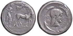 SICILIA Siracusa (circa 485-478 a.C.) Tetradramma - Quadriga andante a d., in lato, Nike - R/ Testa di Aretusa a d. in cerchio di delfini - S.ANS 36 e...