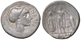 Cornelia - Cn. Cornelius Cn. f. - Denario (112-111 a.C.) Testa maschile elmata a d. - R/ Giove stante di fronte tra Giunone e Minerva - B. 19; Cr. 296...