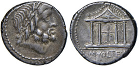 Volteia - M. Volteius M. f. (78 a.C.) Denario - Testa laureata di Giove a d. - R/ Tempio - B. 1; Cr. 385/1 AG (g 3,99)

BB