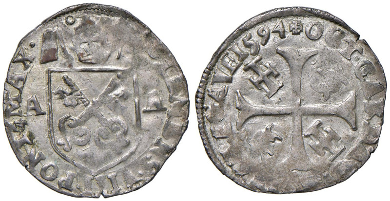 Clemente VIII (1592-1605) Avignone - Dozzina 1594 - Munt. 108 AG (g 2,54) Slla n...