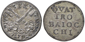 Pio VI (1775-1799) 4 Baiocchi 1794 - Nomisma 122 MI (g 2,45) R

BB+