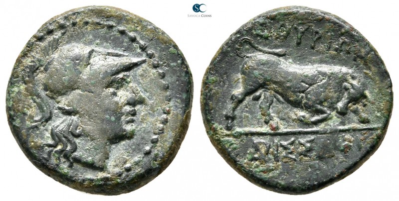 Lucania. Thourioi circa 350-300 BC. 
Bronze Æ

18mm., 3,92g.



very fine...