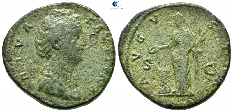 Diva Faustina I AD 140-141. Rome
Sestertius Æ

31mm., 18,44g.



very fin...