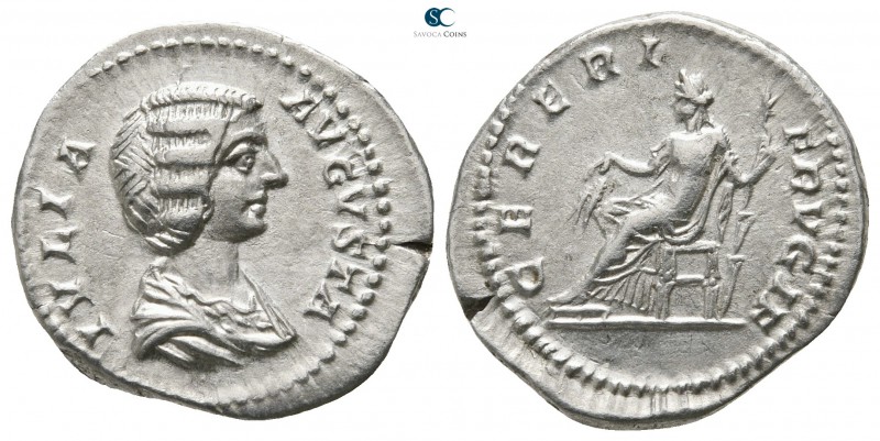 Julia Domna, wife of Septimius Severus AD 193-217. Rome
Denarius AR

20mm., 3...