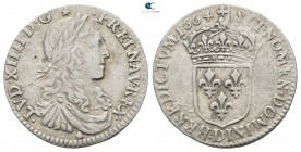 France. Louis XIV AD 1643-1715. 1/12 Ecu AR 1664