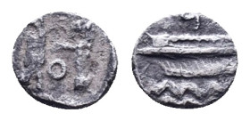 Greek, Samaria AR Obol. c. 375-333. Galley l., over waves / Persian king battling lion; O between; all within incuse square. Reference: Condition: Ver...