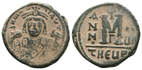 Mauricius Tiberius (582-602 AD). AE Follis, Theoupolis (Antiochia), 597-598 AD. Reference : "Repatinated" Condition: Very Fine

Weight:11.7 gr. Diam...