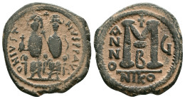 JUSTIN II, with SOPHIA (565-578). Follis. Reference : "Repatinated" Condition: Very Fine

Weight:12.5 gr. Diameter: 29.5 mm