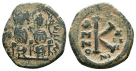 JUSTIN II, with SOPHIA (565-578). Follis. Reference: Condition: Very Fine

Weight:6.82 gr. Diameter: 22.1 mm