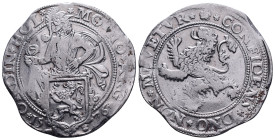 NETHERLANDS. Holland. Leeuwendaalder (1576) AR Obv: MO NO ARG ORDIN HOL. Knight standing left, head right, holding up garnished coat-of-arms in foregr...