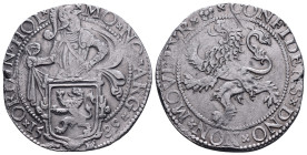 Netherlands AR Lion Taler. Holland, 1589. MO NO ARG ORDIN HOL, Knight over lion shield / CONFIDENS DNO NON MOVETVR, Rampant lion left. Delmonte 831; D...