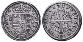 Spain, Madrid Philip V (1700-1746) 2 AR reales 1717 Reference: Condition: Very Fine

Weight:5.57 gr. Diameter: 27.9 mm