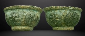 Decorated royal Bronze Byzantine bowl

Condition: Very Fine

Weight: 83.2 gr. Diameter: 56.6 mm