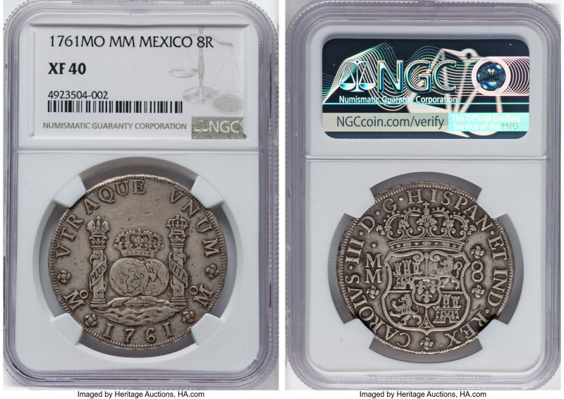 Charles III 8 Reales 1761 Mo-MM XF40 NGC, Mexico City mint, KM105, Cal-1074. HID...