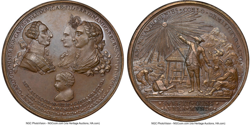 Charles III bronze "Birth of Prince Fernando" Proclamation Medal 1785-Dated MS63...