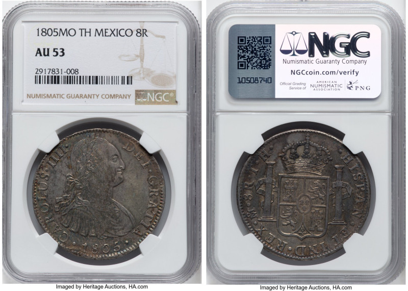 Charles IV 8 Reales 1805 Mo-TH AU53 NGC, Mexico City mint, KM109. HID09801242017...