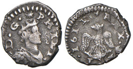 MESSINA Filippo III d'Asburgo (1598-1621) Mezzo tarì 1611 - MIR 349/3 AG (g 1,26)