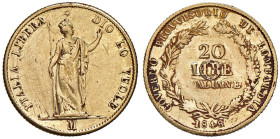 MILANO Governo provvisorio della Lombardia (1848) 20 Lire 1848 - Gig. 2 AU (g 6,23) RR Da montatura.