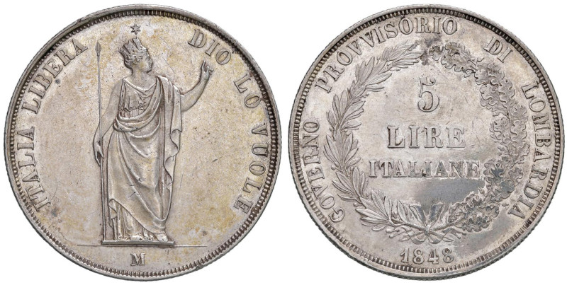 MILANO Governo provvisorio della Lombardia (1848) 5 Lire 1848 - Gig. 3b AG (g 25...