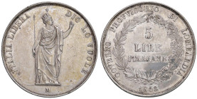 MILANO Governo provvisorio della Lombardia (1848) 5 Lire 1848 - Gig. 3b AG (g 25,00) R