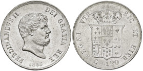 NAPOLI Ferdinando II di Borbone (1830-1859) Piastra da 120 grana 1855 - Nomisma 963 AG (g 27,60) Lavata. Colpo la bordo.