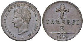 NAPOLI Francesco II Borbone (1859-1860) 2 Tornesi 1859 - Magl. 812 CU (g 5,75)