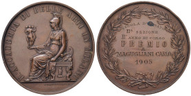 MILANO Medaglia 1905 Premio dell'Accademia di Belle Arti a Carlo Mugugliani - Opus: L. Manfredini AE (g 92,23 - Ø 62 mm) Colpi al bordo.