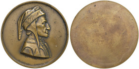 ITALIA Dante Alighieri (1265-1321) Medaglia senza data uniface - Opus: Duprè e Pieroni AE (g 150,00 - Ø 71 mm) Colpo la bordo.