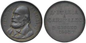 ITALIA Giuseppe Garibaldi (1807-1882) Medaglia 1902 in memoria del generale Garibaldi - AE (g 16,95 - Ø 31 mm) Appiccagnolo rimosso.