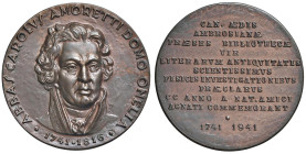 ITALIA Carlo Amoretti (1741-1816) Medaglia 1941 Bicentenario della nascita dello studioso - Opus: WK AE (g 15,41 - Ø 38 mm)