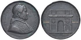 Pio IX (1846-1878) Medaglia 1856 An. XIV Porta San Pancrazio - Opus: P. Girometti AE (g 36,91) Diversi colpi al bordo.