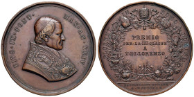 Pio IX (1846-1878) Medaglia 1870 An. XXIV Esposizione romana premio per la terza classe a T. di Lorenzo - AE (g 255,00 - Ø 83mm) Colpi al bordo.