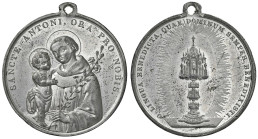 Medaglia religiosa senza data con Sant'Antonio da Padova - Opus: A. Neuss e I. Daeubi Metallo argentato (g 22,65 - Ø 41 mm) Appiccagnolo aggiunto succ...