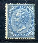 AREA ITALIANA - ITALIA REGNO - 1877 Effige Vittorio Emanuele II - 10 Cent. - azzurro (27) - Cat. 1200 SG