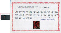 AREA ITALIANA - ITALIA REGNO - 1906 Vittorio Emanuele III - 10 Cent. Rosso sangue cupo - Sass. Tipo 82 - Cert. Ciavarello