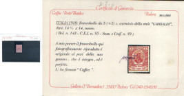 AREA ITALIANA - ITALIA REGNO - 1910 Giuseppe Garibaldi 5 + 5 (89) - Cat. 800 € - Cert. Caffaz