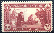 AREA ITALIANA - ITALIA REGNO - 1931 S. Antonio VII - Centenario della morte - 75 Cent. - Dent. 12 (299)