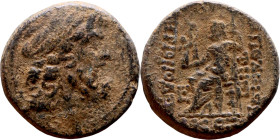 SYRIA. Antioch. Civic issue (100-1 BC). AE bronze. Obv: laureate head of Zeus, r. Rev: ΑΝΤΙΟΧΕΩΝ ΤΗΣ ΜΗΤΡΟΠΟΛΕΩΣ; Zeus seated l., holding Nike and sce...