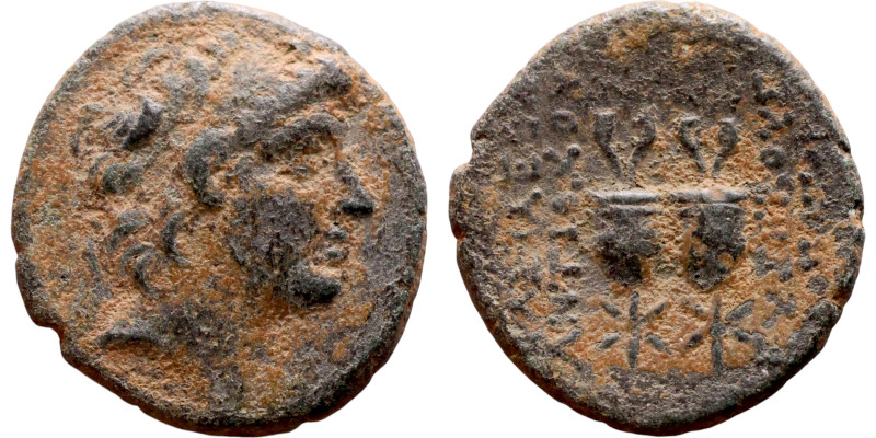 Antiochos X Eusebes (Seleukid King: 95-83 BC). AE bronze. Obv.: Diademed head of...