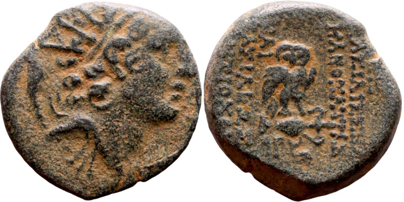 Antiochos VIII Epiphanes (Seleukid King121-96 BC). AE bronze. Obv.:Radiate head ...