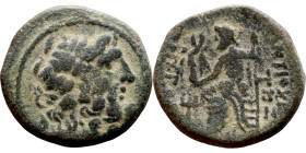 SYRIA. Antioch. Civic issue (100-1 BC). AE bronze. Obv: laureate head of Zeus, r. Rev: ΑΝΤΙΟΧΕΩΝ ΤΗΣ ΜΗΤΡΟΠΟΛΕΩΣ; Zeus seated l., holding Nike and sce...