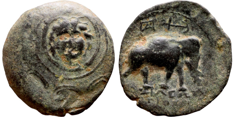 Antiochos III The Great (Seleukid King: 223-187 BC). AE bronze. Obv: Macedonian ...