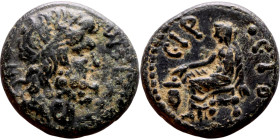 SYRIA. Antioch. Civic issue (100-1 BC). AE bronze. Obv: laureate head of Zeus, r. Rev: ΑΝΤΙΟΧΕΩΝ ΤΗΣ ΜΗΤΡΟΠΟΛΕΩΣ; Zeus seated l., holding Nike and sce...