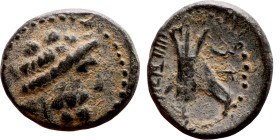 Hellenistic period coin (4-1 century BC) AE Bronze. Obverse: Bust of Zeus Reverse: galley
