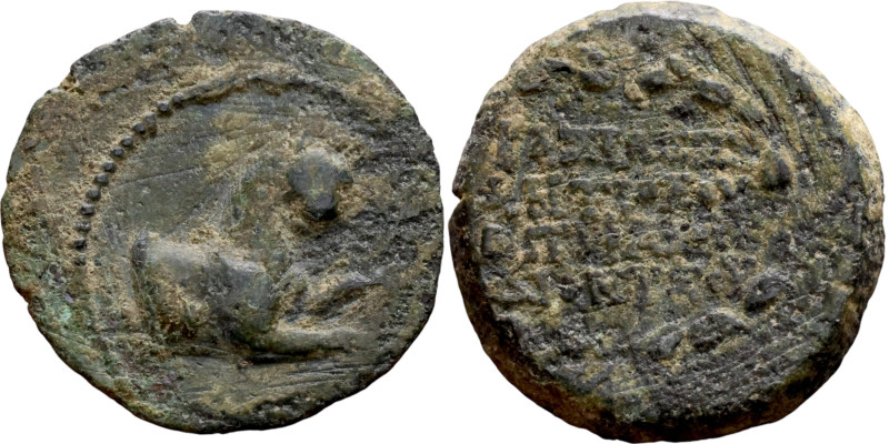 Hellenistic period coin (4-1 century BC) AE Bronze. Obverse: Forepart of springi...