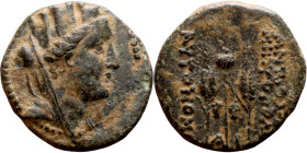 Antiochos II Theos (Seleukid King: 261 – 246 BC) bronze coins. Obv: eiled, turreted head of Tyche right Rev: Tripod