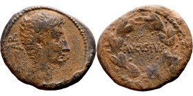 SYRIA. Uncertain Syrian mint. Augustus (27 BC - 14 AD). AE bronze. Obv.: CAESAR; bare head of Augustus, right. Rev.: AVGVSTVS; inscription in one line...