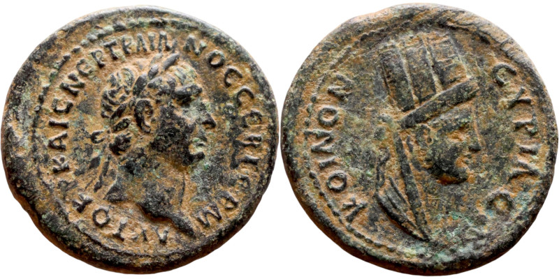 Trajan (98-117) Bronze coin. Obv: Bust of emperor. Rev: Bust of Tyche

20mm 4....