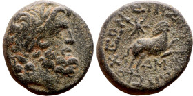 SYRIA. Antioch. Pseudoautonomous (time of Augustus: 27 BC - 14 AD). AE bronze. Obv.: laureate head of Zeus, right. Rev.: ΕΠΙ ΣΙΛΑΝΟΥ ΑΝΤΙΟΧΕΩΝ, ΔΜ (in...